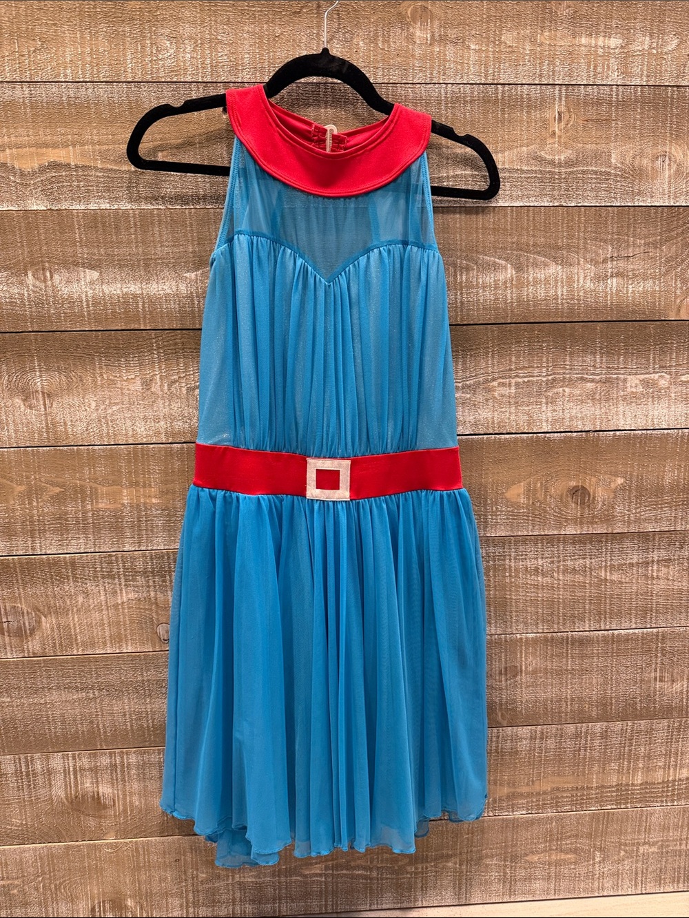 The Lineup Adult L Blue Tulle Dress with Red Collar and Belt